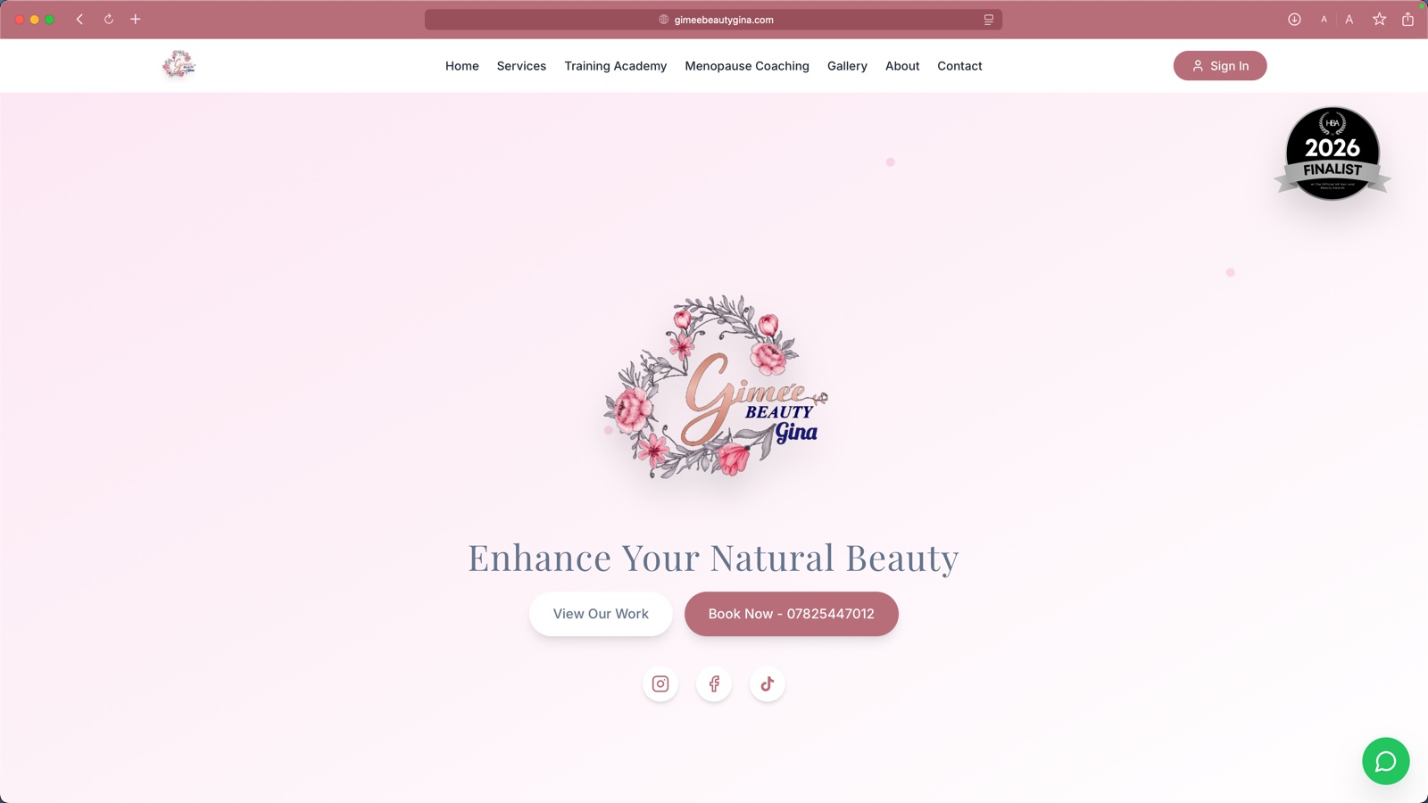 Gimee Beauty Gina website preview